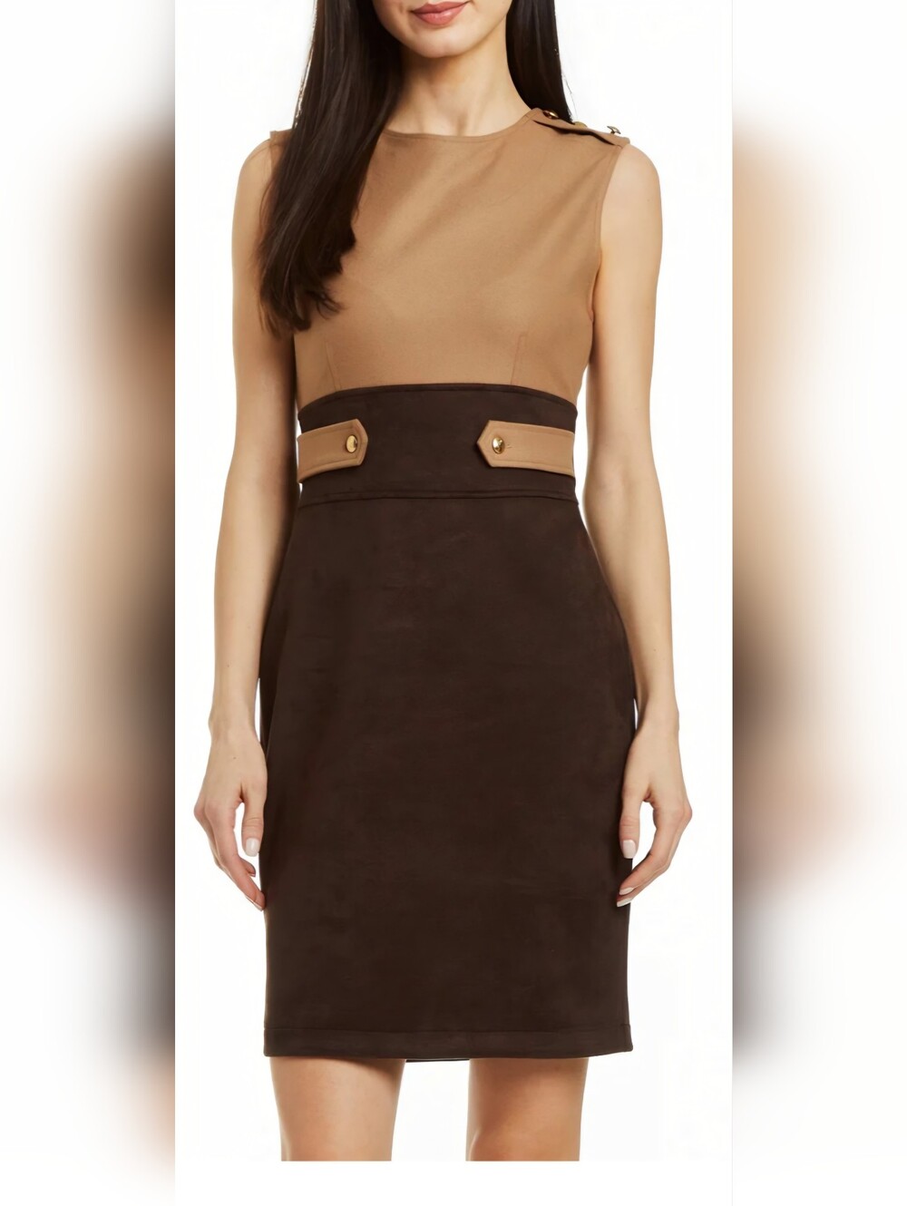 NWT Small Drew Mara Brown Tan Suede Colorblock Sheath Mini Dress New W/ Tags
